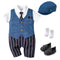 Summer Baby Romper Suit Newborn Boys Formal Clothing Children Hat + Jumpsuit + Shoes + Socks 4 Pieces Outfit Blue Costume