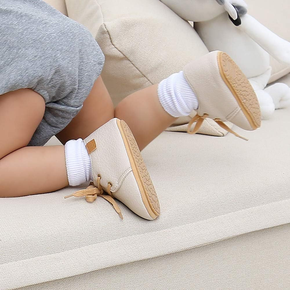 Baby Boys Girls Lace up Leather Sneakers Soft Rubber Sole Infant Moccasins Newborn Oxford Loafers Anti-Slip Toddler Wedding Uniform Dress Shoes