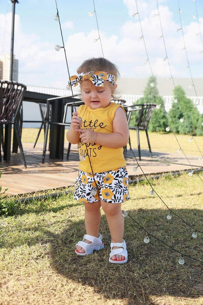 Toddler Girl Outfits Floral Tops Sleeveless Tank Tops Shorts Headband Summer Clothes Set