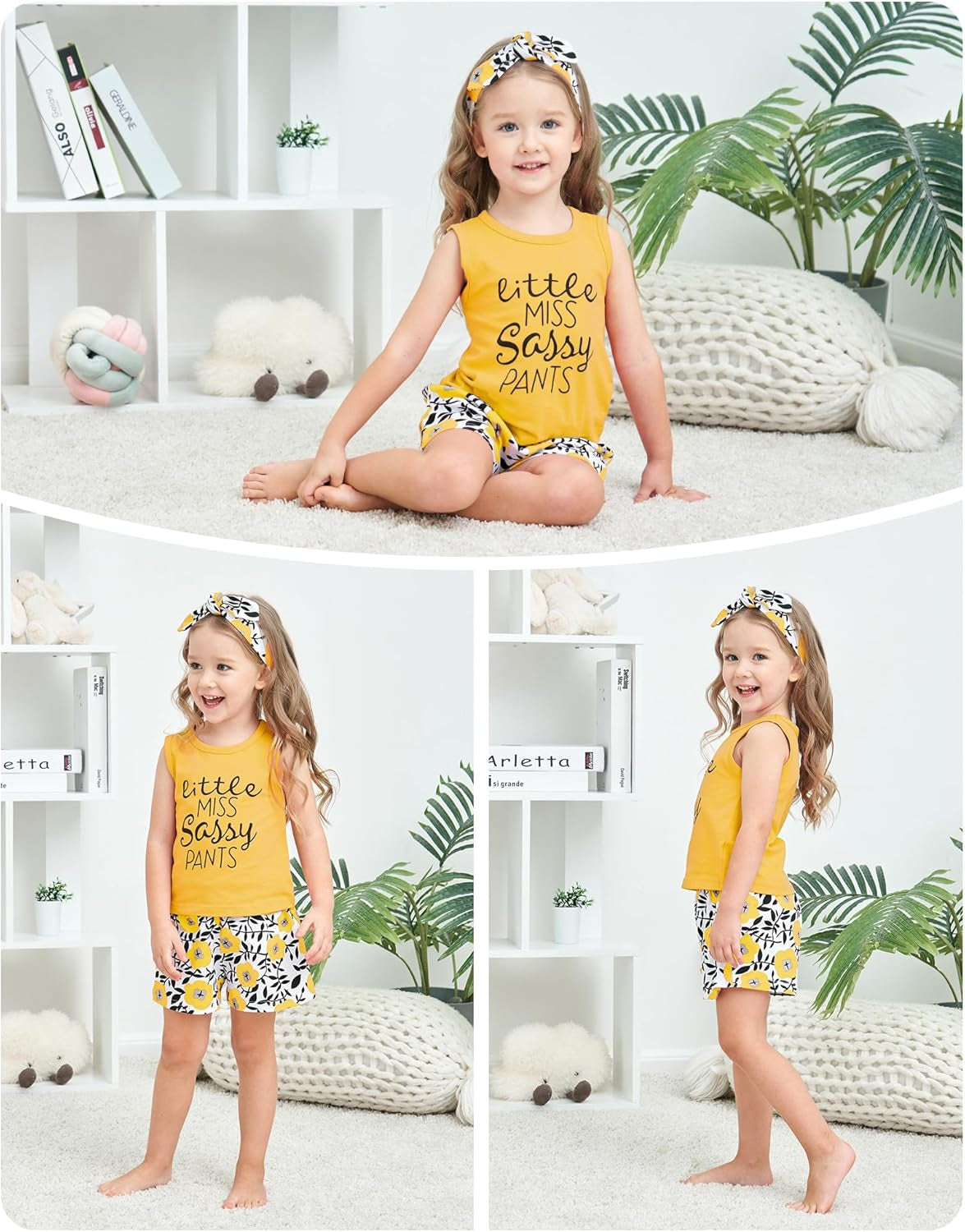 Toddler Girl Outfits Floral Tops Sleeveless Tank Tops Shorts Headband Summer Clothes Set