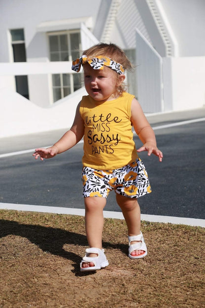 Toddler Girl Outfits Floral Tops Sleeveless Tank Tops Shorts Headband Summer Clothes Set